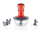 Tosaa Manual Press Fruit & Vegetable Chopper, with 3 Stainless Steel Blades, 1 Whisker, Anti-Slip Base, and Locking System, 500 ml, Color May Vary