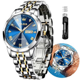 OLEVS Original Men's Diamond Watch Analog Quartz Stainless Steel Calendar Business Dress Watch with Luminous Waterproof Casual Wristwatch