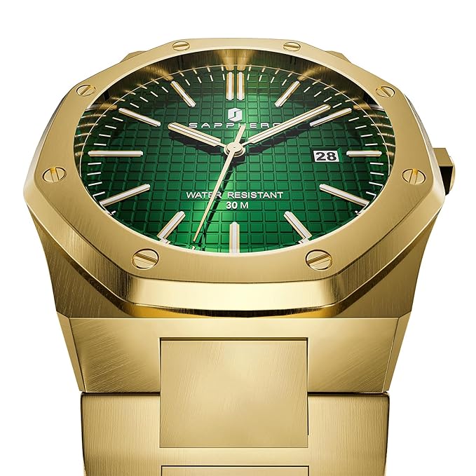 Sapphero Watches for Men Waterproof Luminous Watches with Date Dial Chronograph Analog Quartz Movement Steel Stainless Business Wrist Watches Mens Gifts