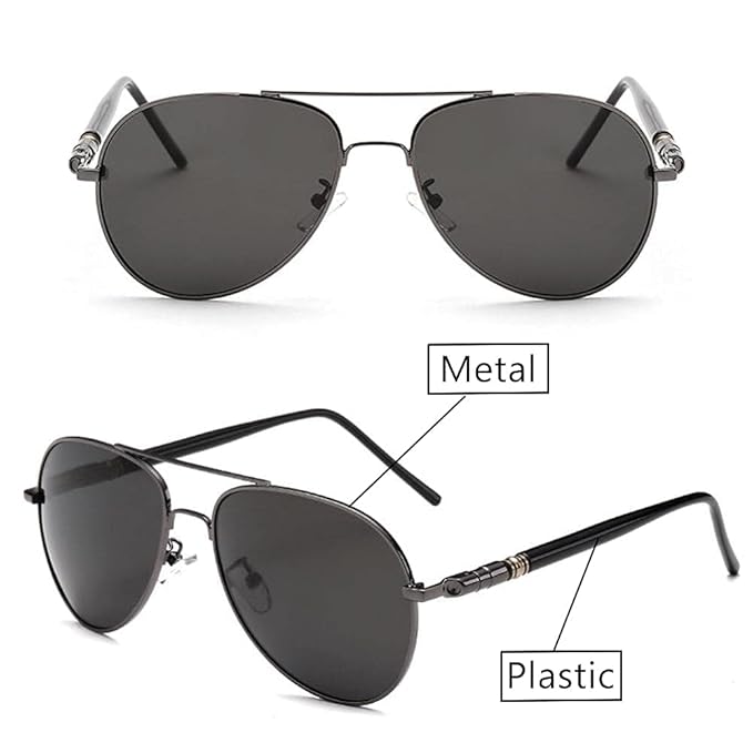 Black Jones Polarized Sunglasses | Full Rim Aviator Shape | 100% UV Protected Goggles | For Men & Women | Silver & Gun-Metal (Black) | Pack of 1