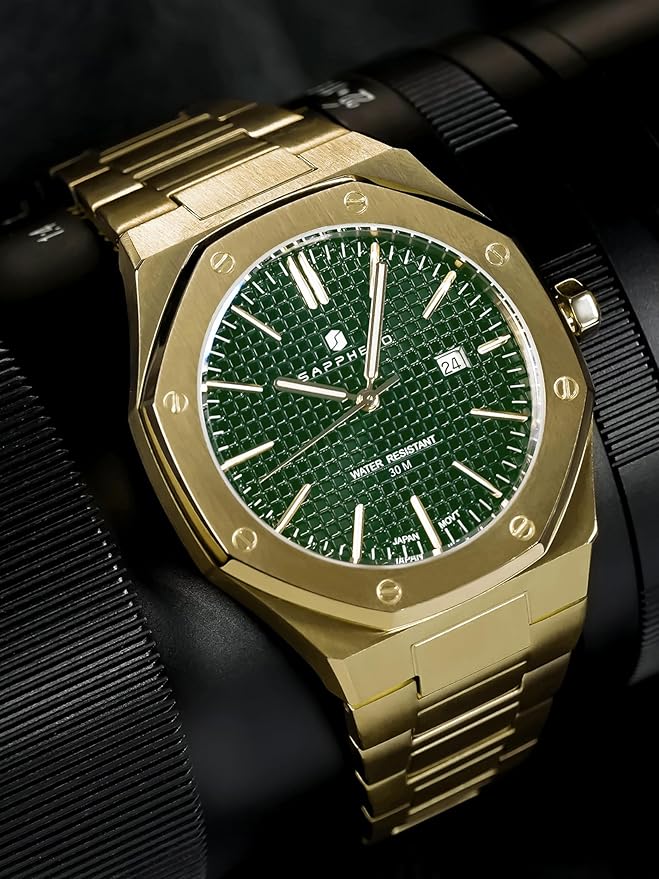Sapphero Watches for Men Waterproof Luminous Watches with Date Dial Chronograph Analog Quartz Movement Steel Stainless Business Wrist Watches Mens Gifts