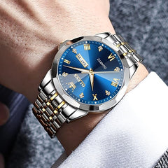OLEVS Original Men's Diamond Watch Analog Quartz Stainless Steel Calendar Business Dress Watch with Luminous Waterproof Casual Wristwatch