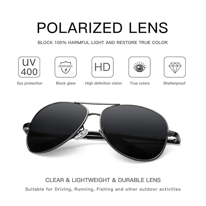 Black Jones Polarized Sunglasses | Full Rim Aviator Shape | 100% UV Protected Goggles | For Men & Women | Silver & Gun-Metal (Black) | Pack of 1