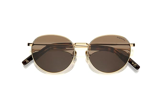 Augussto Aurelius Unisex Metal Eyeglasses - Golden Frame with Brown Lenses, Luxury Round Eyewear with Matte Finish | 100% UV Protected | Men & Women | Non-Polarised | Feather-Light Lenses